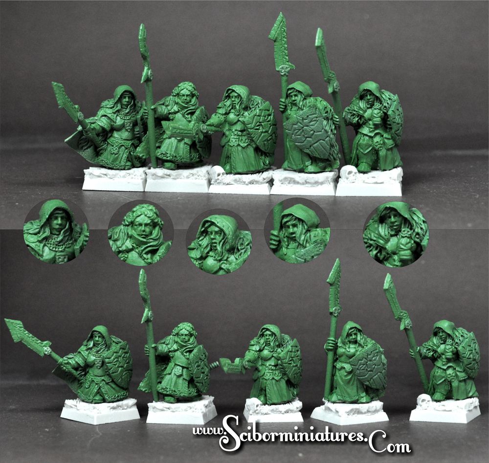 Dwarven Female Spearmen 5 Miniatures Set (5)