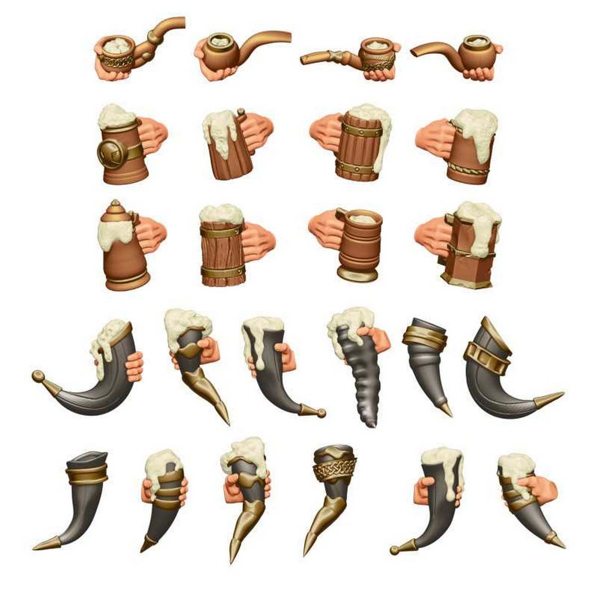 3D Printed Set - Beer Mugs and Horns