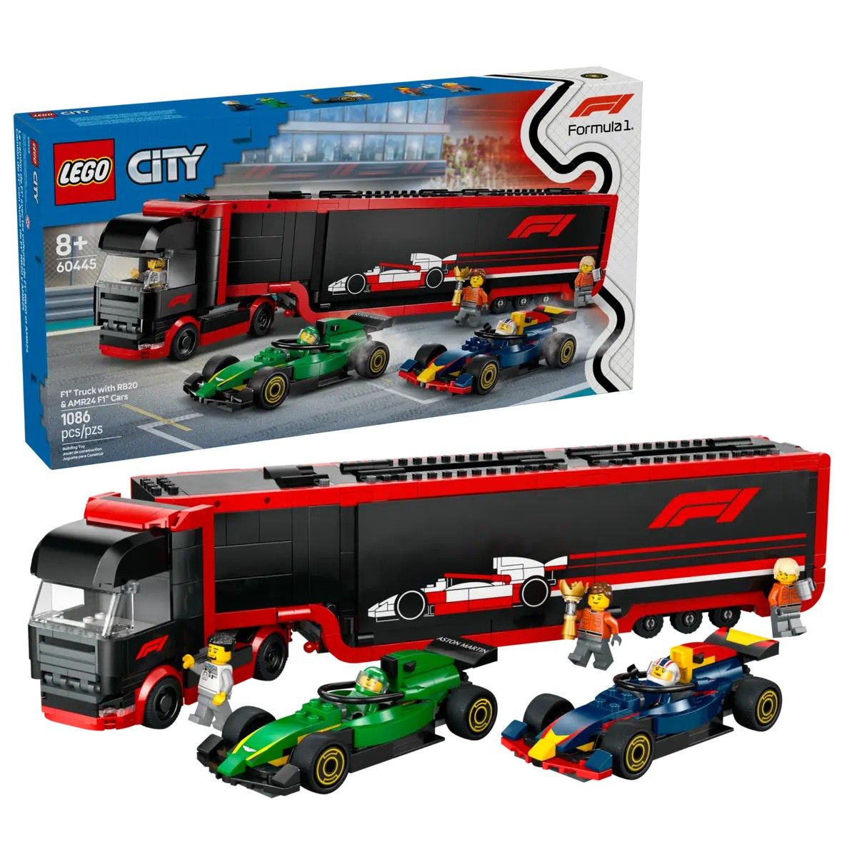 F1 Truck with RB20 & AMR24 F1 Cars LEGO City 60445