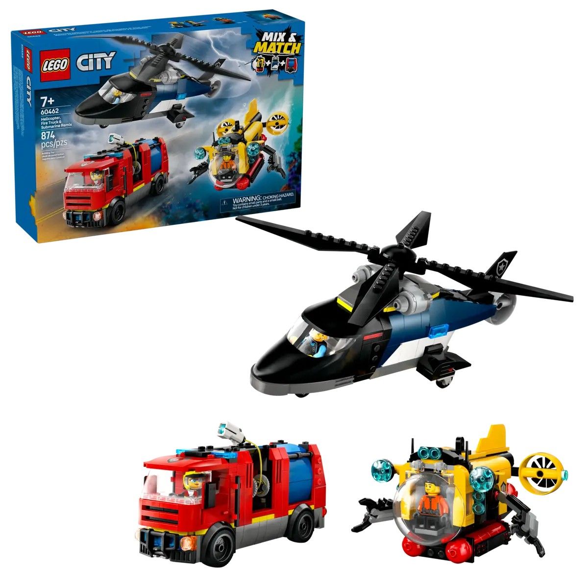 Helicopter, Fire Truck & Submarine Remix LEGO City 60462
