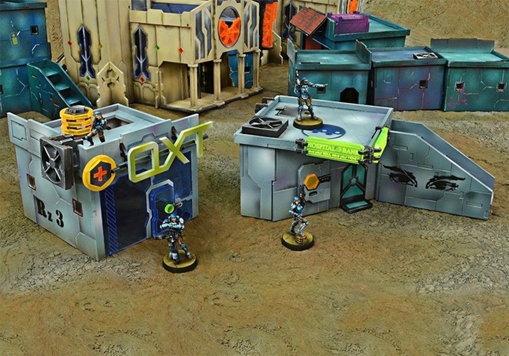Neon City PanOceania S - 2 Small Buildings Pack - Bank + Pharmacy