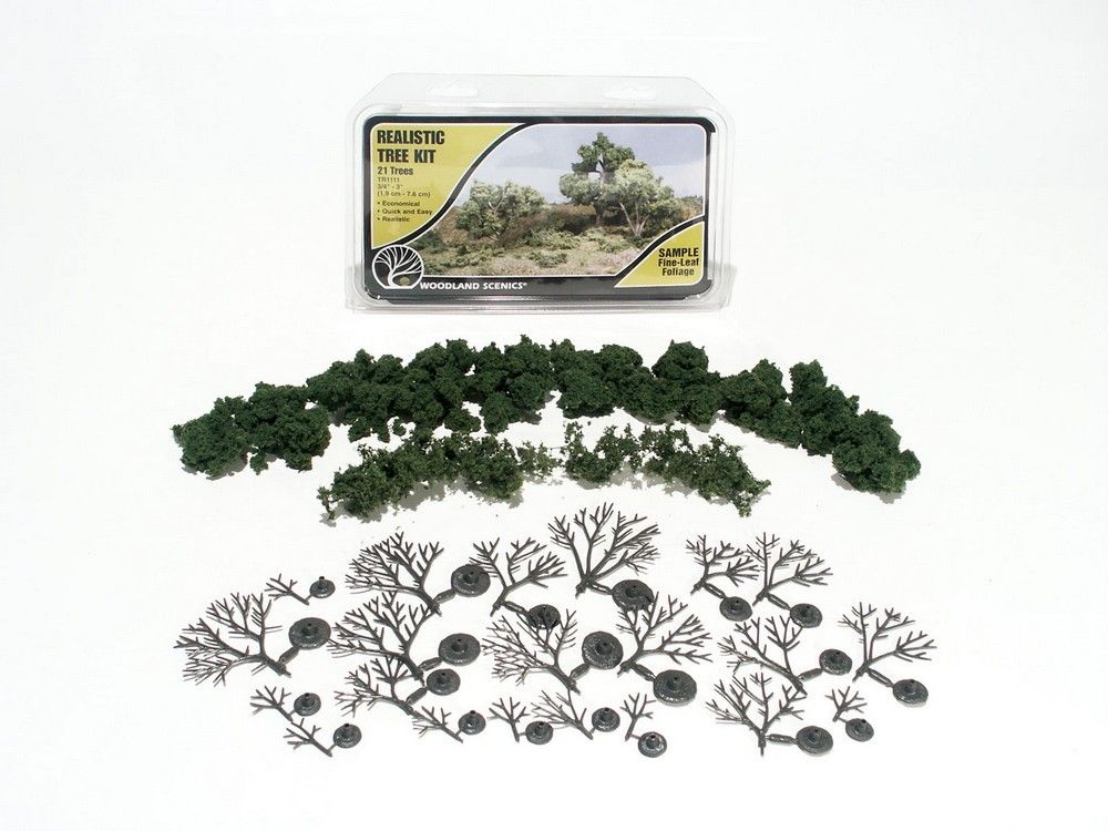 3" - 7" Medium Green Deciduous Trees (6 / Kit)